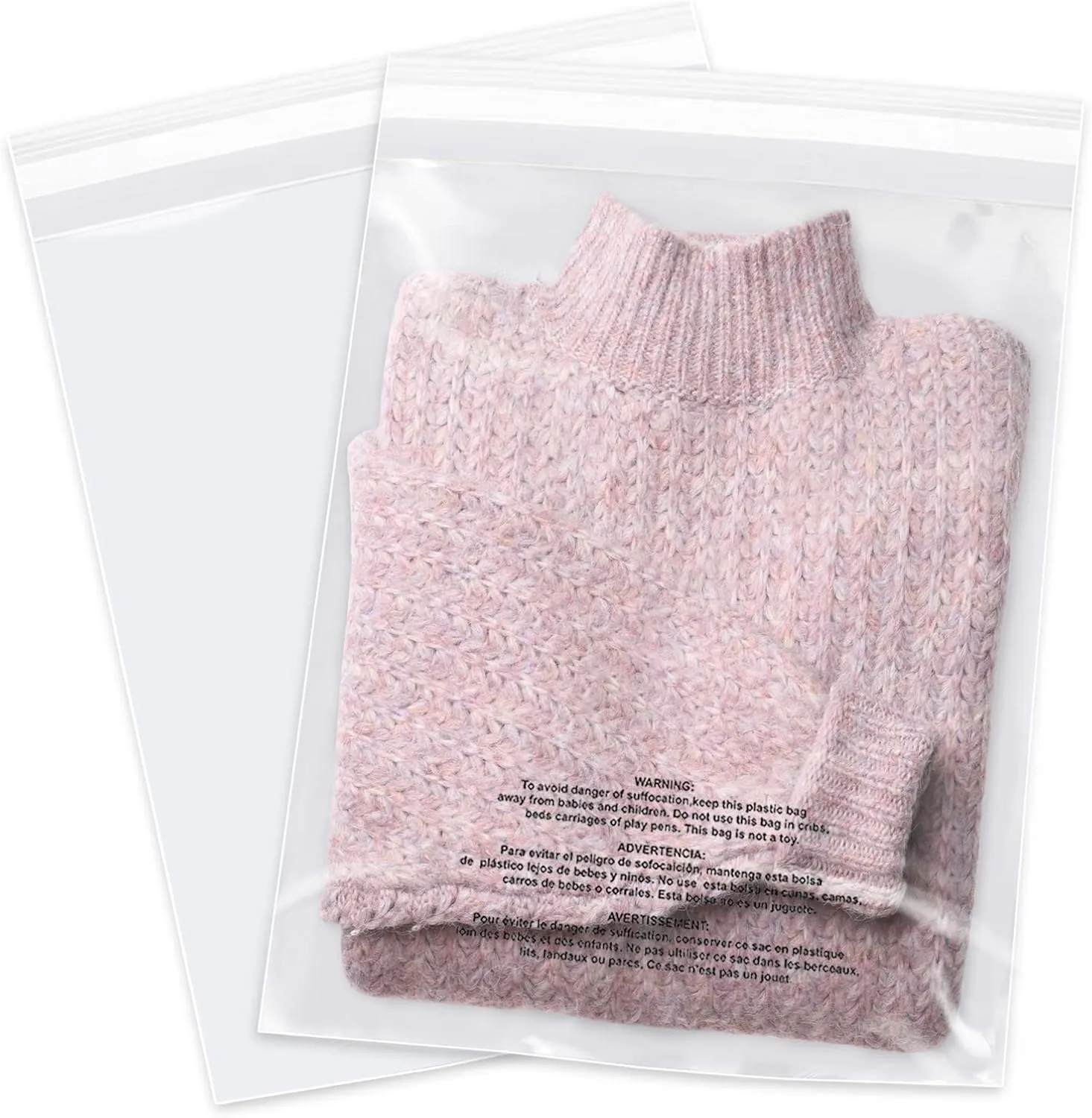 12" x 15" (200 Count) - Clear Poly Bags with Suffocation Warning Self Seal for Packaging, Shirts, Clothing & FBA - Permanent Adhesive