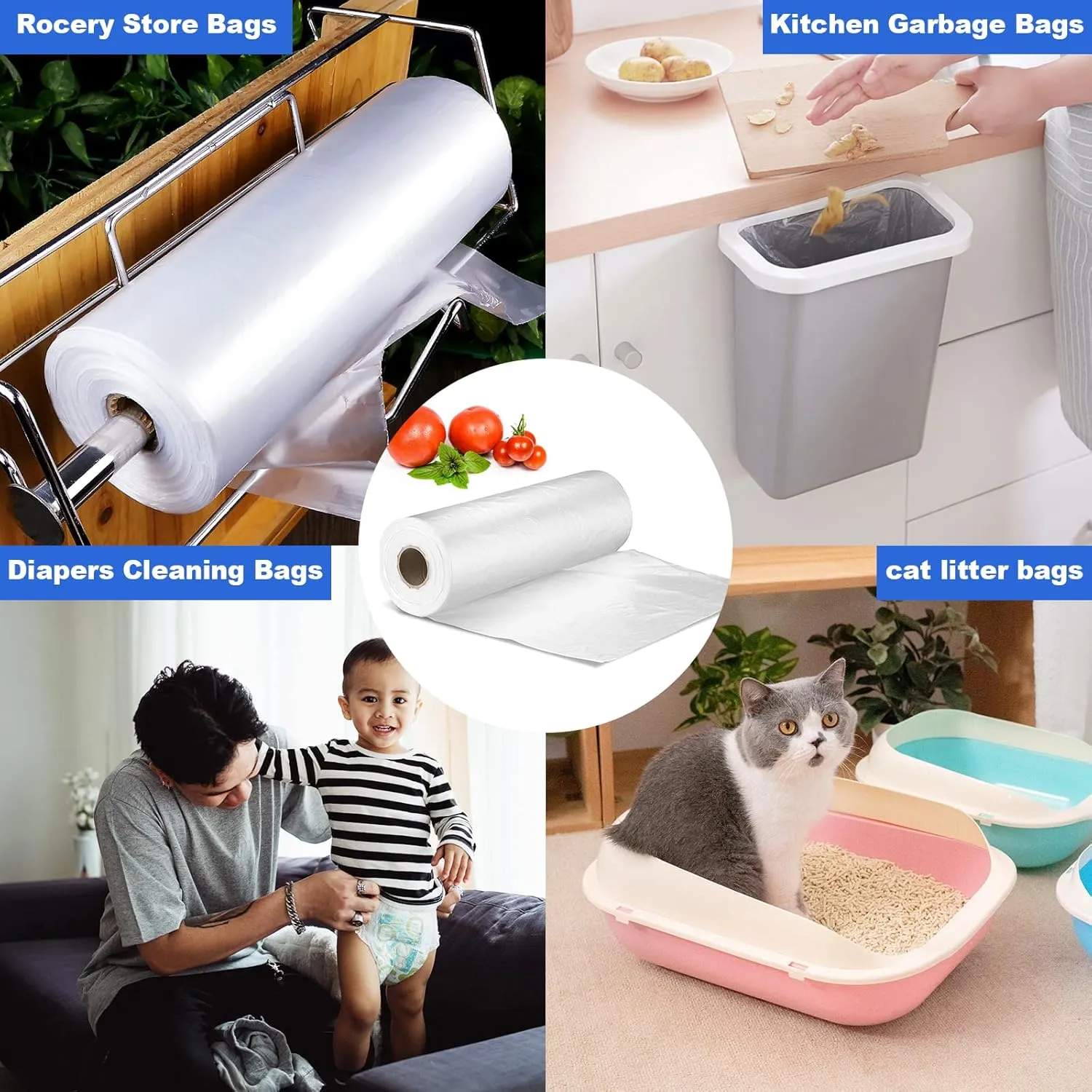 12x16 Plastic Produce Bags on a Roll - Clear Plastic Bags for Food, Vegetable, Fruits, Bread, Pet Bags and Grocery Clear Bag- 350 Bags/roll (2 Roll)