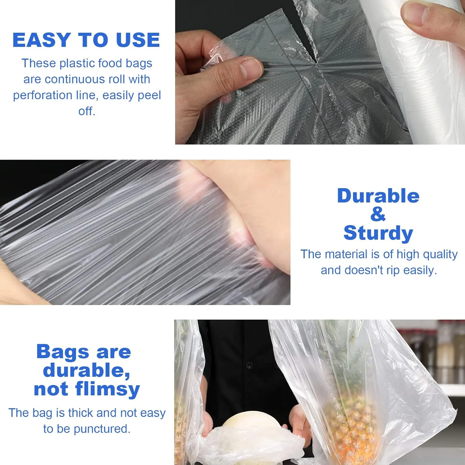 12x16 Plastic Produce Bags on a Roll - Clear Plastic Bags for Food, Vegetable, Fruits, Bread, Pet Bags and Grocery Clear Bag- 350 Bags/roll (2 Roll)