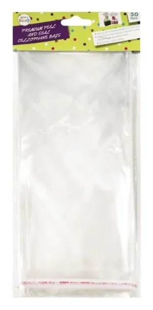 12x28cm 50PK Peal & Seal Cellophane Bags Cookie Bag