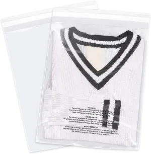 13" x 15" (100 Count) Self Seal Clear Poly Bags with Suffocation Warning for Packaging, Shipping, Clothing, Shirts & FBA - Resealable Adhesive