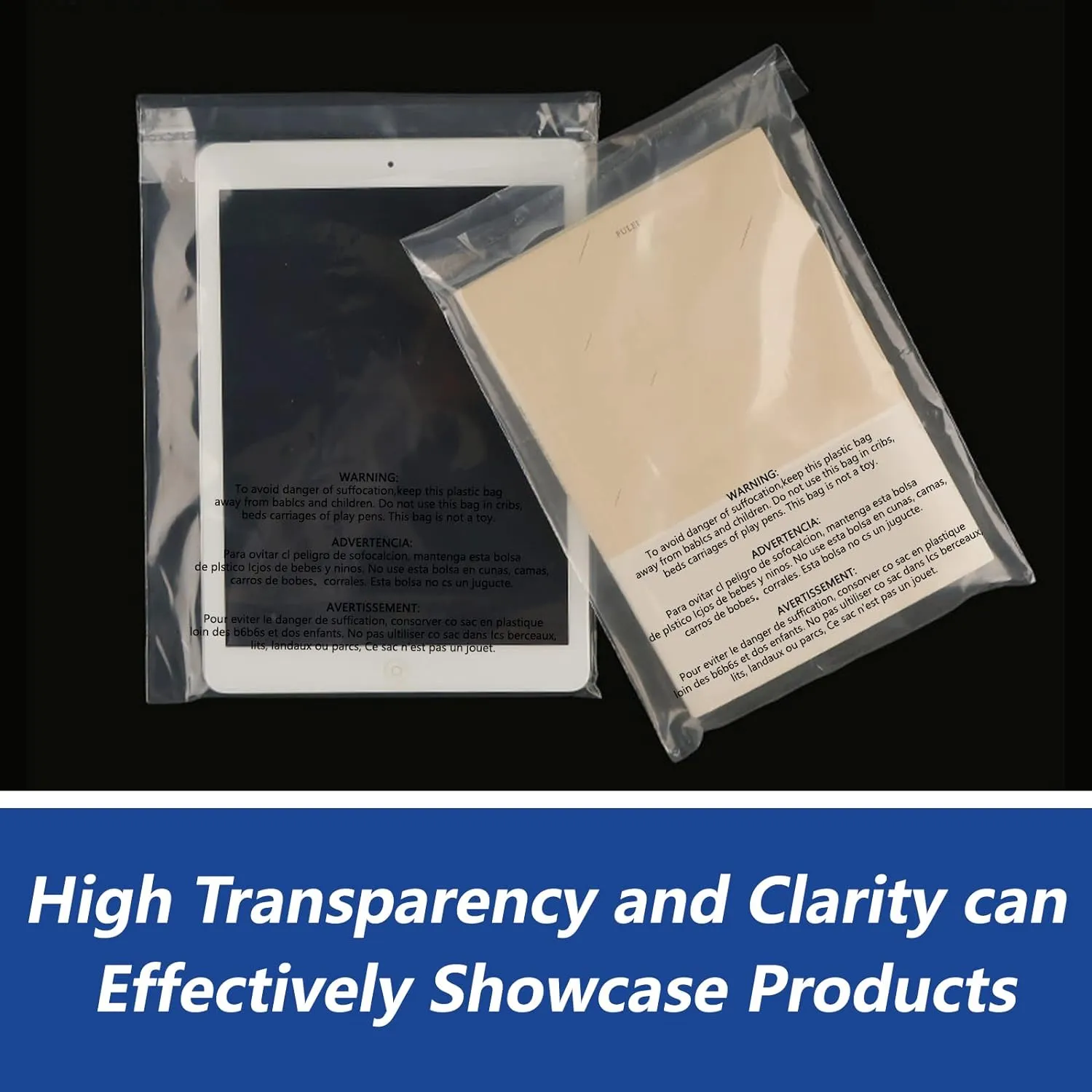 13" x 15" (100 Count) Self Seal Clear Poly Bags with Suffocation Warning for Packaging, Shipping, Clothing, Shirts & FBA - Resealable Adhesive