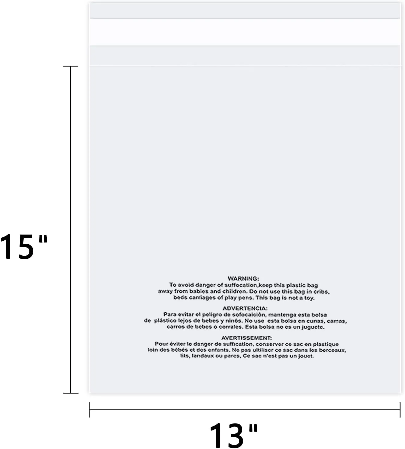 13" x 15" (100 Count) Self Seal Clear Poly Bags with Suffocation Warning for Packaging, Shipping, Clothing, Shirts & FBA - Resealable Adhesive