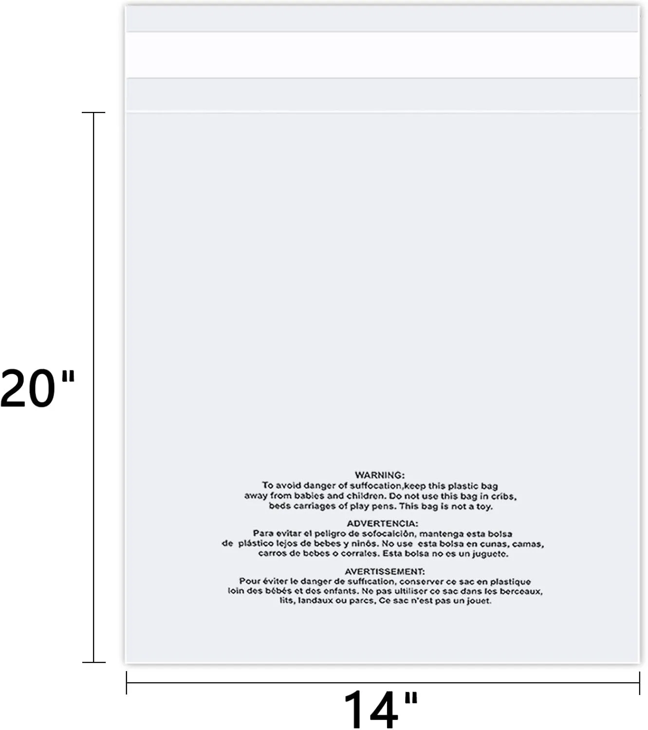 14" x 20" (200 Count) Self Seal Clear Poly Bags with Suffocation Warning for Packaging, Shipping, Clothing, Shirts & FBA - Resealable Adhesive
