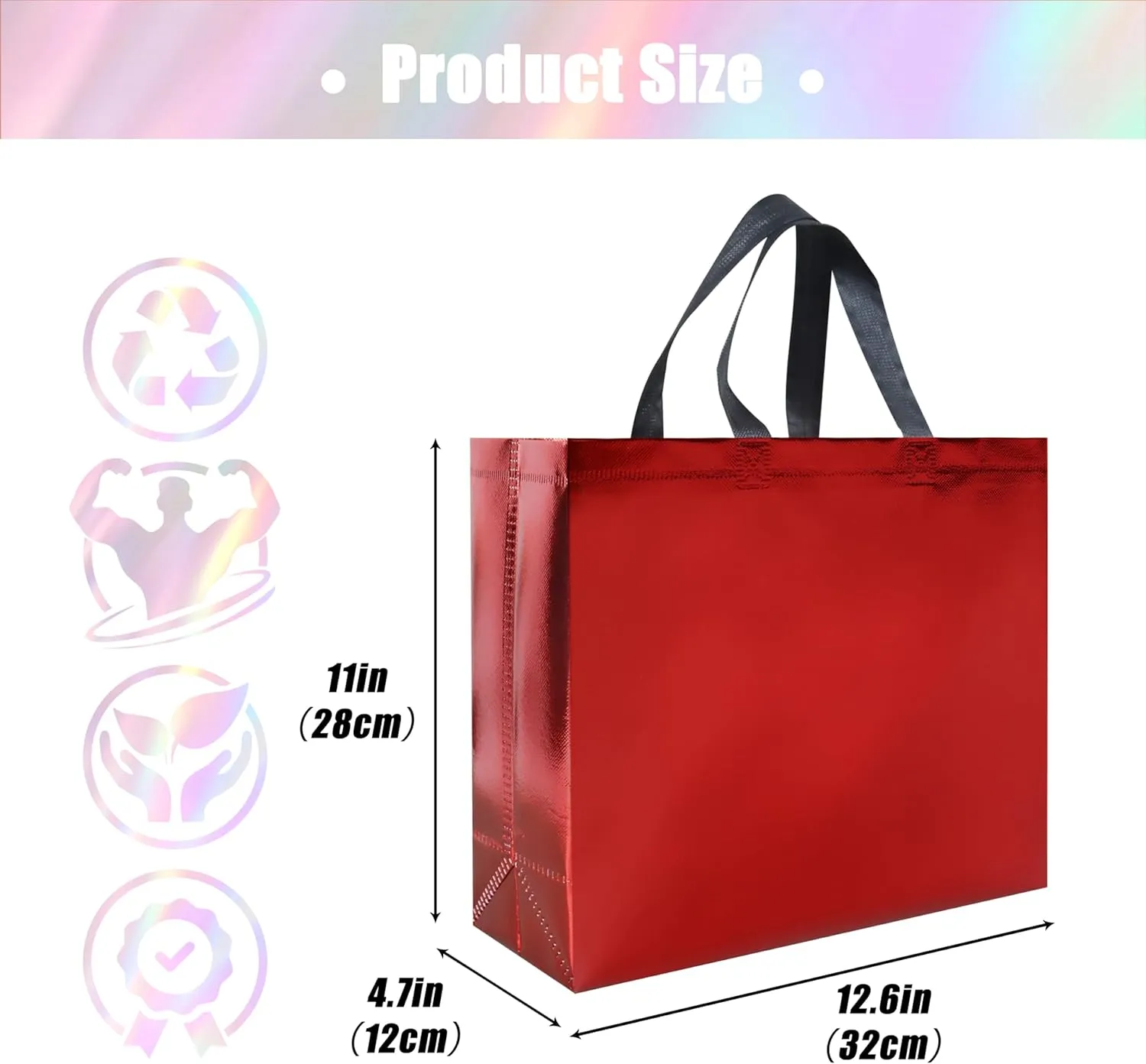 15 Pcs Glossy Red Reusable Gift Bags with Handle, 12.6 x 4.7 x 11 In Non-woven Party Bag with Sturdy Base, Non-woven Holiday Gift Bags Bulk for Birthday, Wedding, Party, Graduation