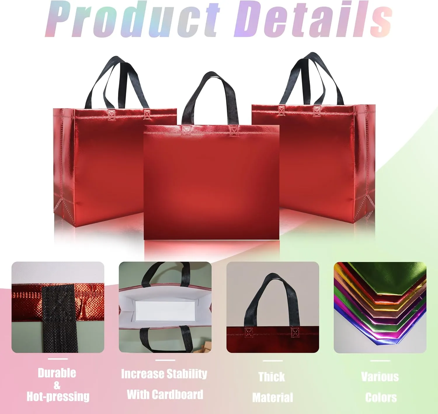 15 Pcs Glossy Red Reusable Gift Bags with Handle, 12.6 x 4.7 x 11 In Non-woven Party Bag with Sturdy Base, Non-woven Holiday Gift Bags Bulk for Birthday, Wedding, Party, Graduation