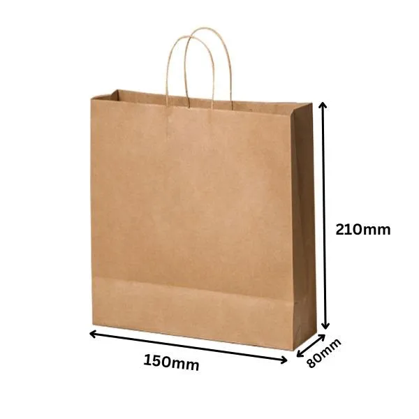 150 x 80 x 210mm 150GSM 100% A3 Recyclable X-Large Craft Paper Gift Brown Carry Bag with Handle