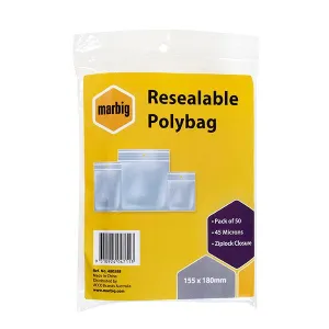 155 x 180mm Zip Lock / Resealable Bags x 50's pack