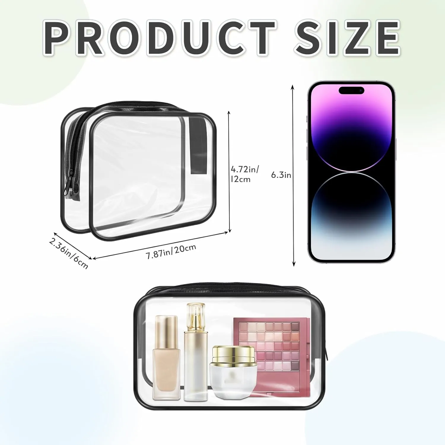 16 Pack Clear Makeup Bags Bulk, TSA Approved Toiletry Bags Travel Pouch, Waterproof PVC Plastic Small Clear Cosmetic Bags with Zipper for Organizing (Black Border)