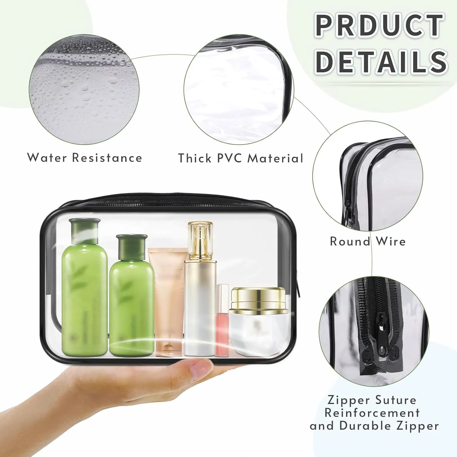 16 Pack Clear Makeup Bags Bulk, TSA Approved Toiletry Bags Travel Pouch, Waterproof PVC Plastic Small Clear Cosmetic Bags with Zipper for Organizing (Black Border)