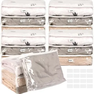 16 Pcs Clear Vinyl Storage Bags with Zipper, Sweater Plastic Storage Bags,Blankets Storage Bags,14 x 11x 3 Inch, Waterproof Organizer for Clothes, Bed Sheet, Throws Pillows, Multi-Purpose