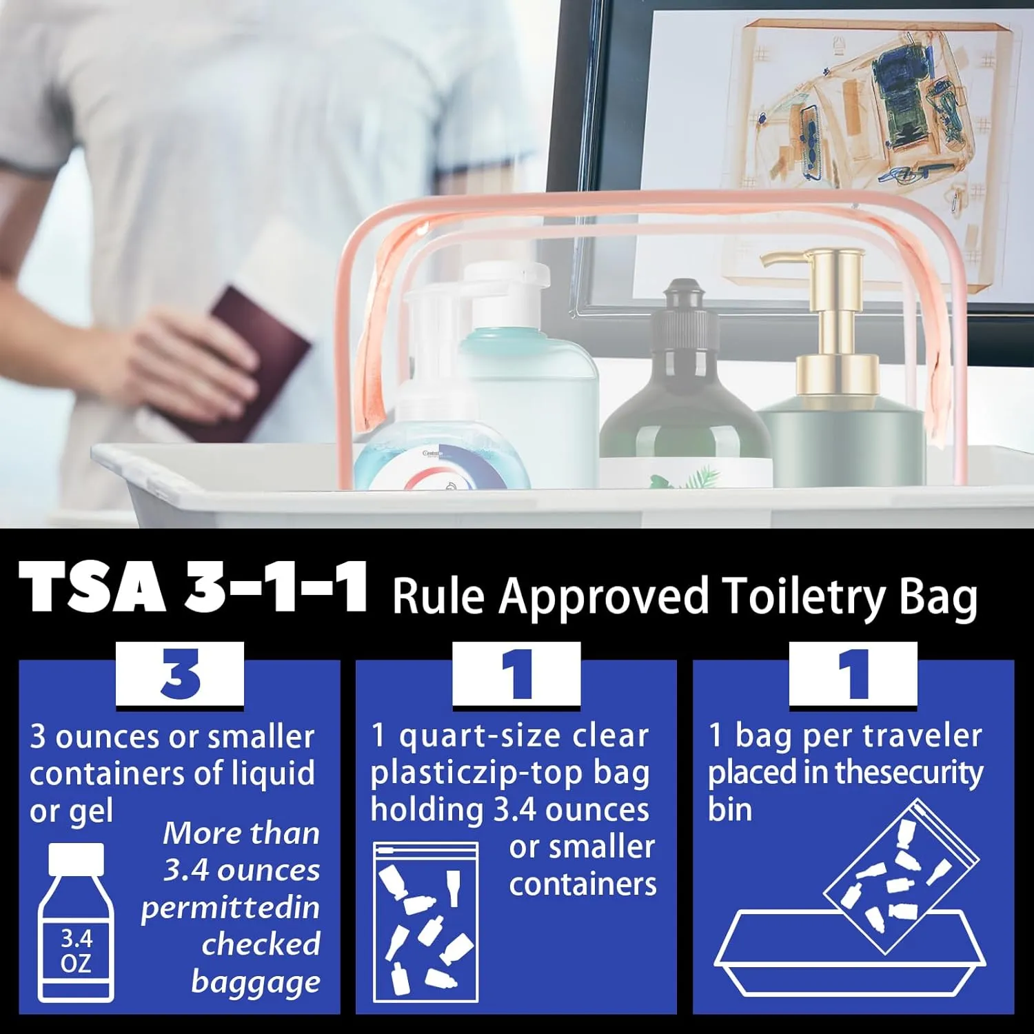 16 Piece Clear Cosmetic Bags, Large Makeup Bags, TSA Approved Toiletry Bag for Travel, PVC Waterproof Pouch with Zipper Make Up Bag for Women and Men Traveling (Pink-L)