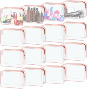 16 Piece Clear Cosmetic Bags, Large Makeup Bags, TSA Approved Toiletry Bag for Travel, PVC Waterproof Pouch with Zipper Make Up Bag for Women and Men Traveling (Pink-L)