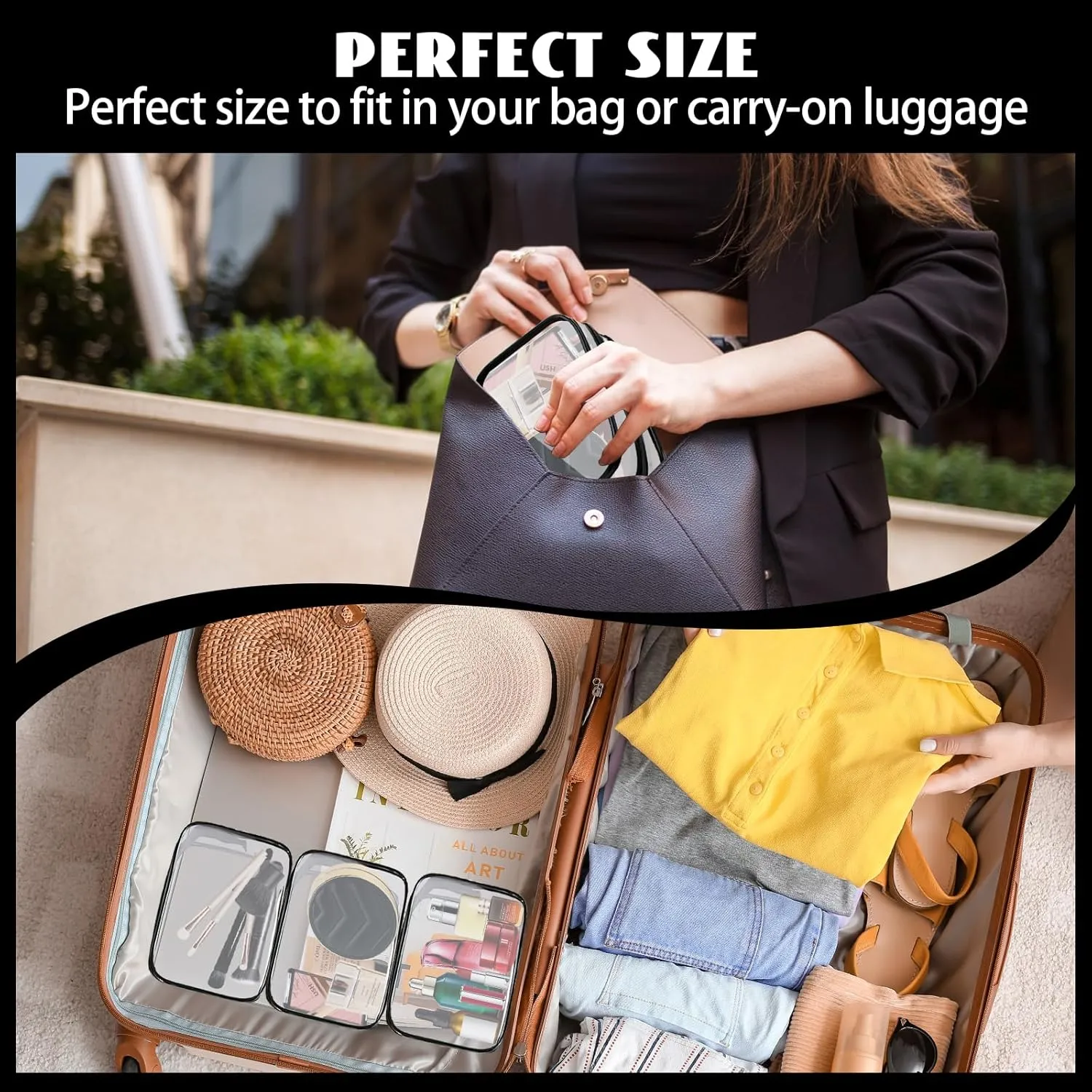 16 Pieces Clear Cosmetic Bags PVC Clear Makeup Bags TSA Approved Toiletry Bag with Zipper Waterproof Vinyl Plastic Organizer Storage Transparent Pouch for Women and Men (Black, Small)