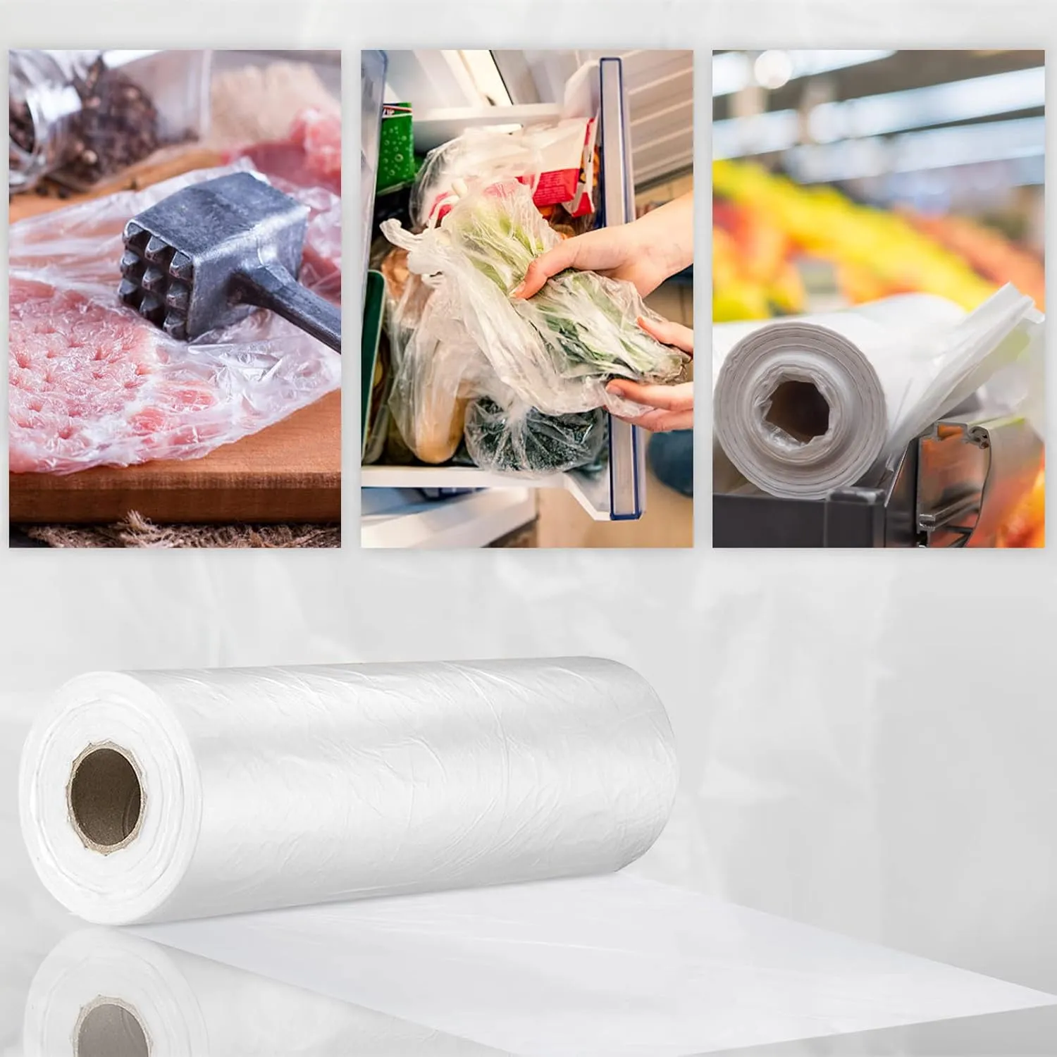 16” x 20” Food Storage Bags Roll, Clear Plastic Produce Bags for Vegetable Food Fruit Bread (1 Roll - 350pcs on a Roll)