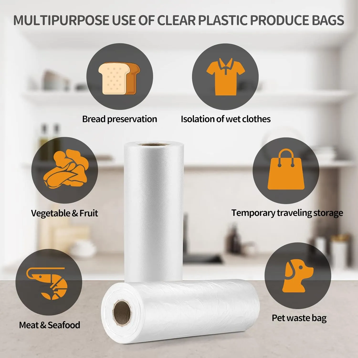 16” x 20” Food Storage Bags Roll, Clear Plastic Produce Bags for Vegetable Food Fruit Bread (1 Roll - 350pcs on a Roll)