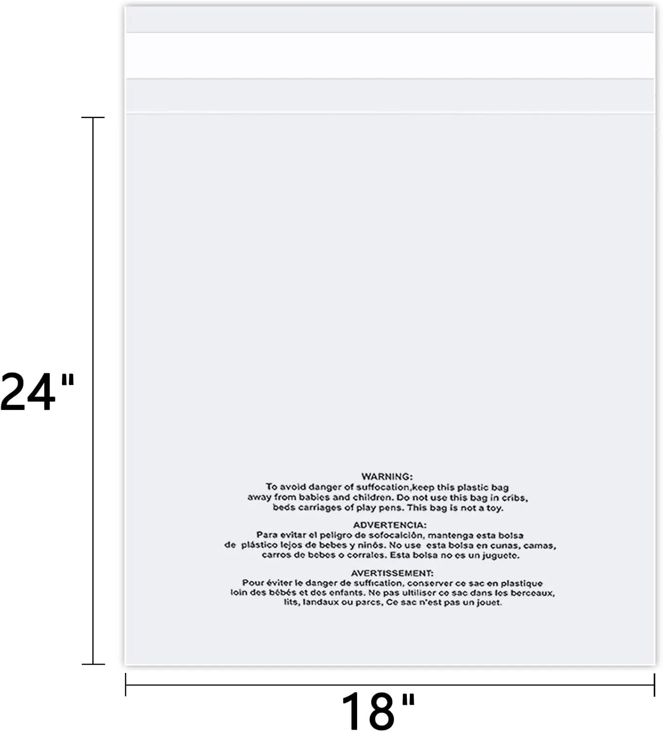 18" x 24" (100 Count) - Clear Poly Bags with Suffocation Warning Self Seal for Packaging, Shirts, Clothing & FBA - Permanent Adhesive
