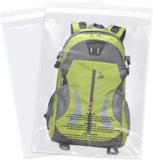 18" x 24" (100 Count) - Clear Poly Bags with Suffocation Warning Self Seal for Packaging, Shirts, Clothing & FBA - Permanent Adhesive