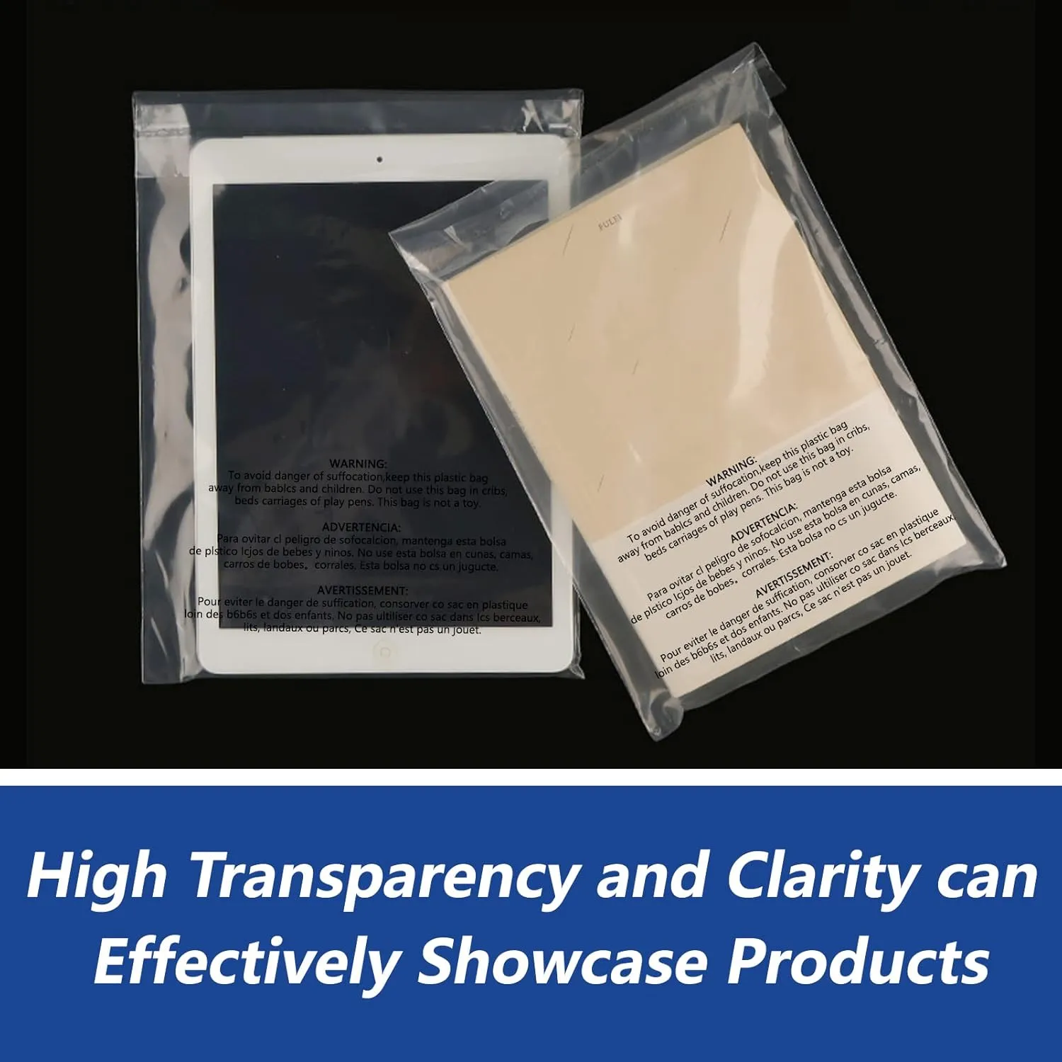 18" x 24" (100 Count) - Clear Poly Bags with Suffocation Warning Self Seal for Packaging, Shirts, Clothing & FBA - Permanent Adhesive