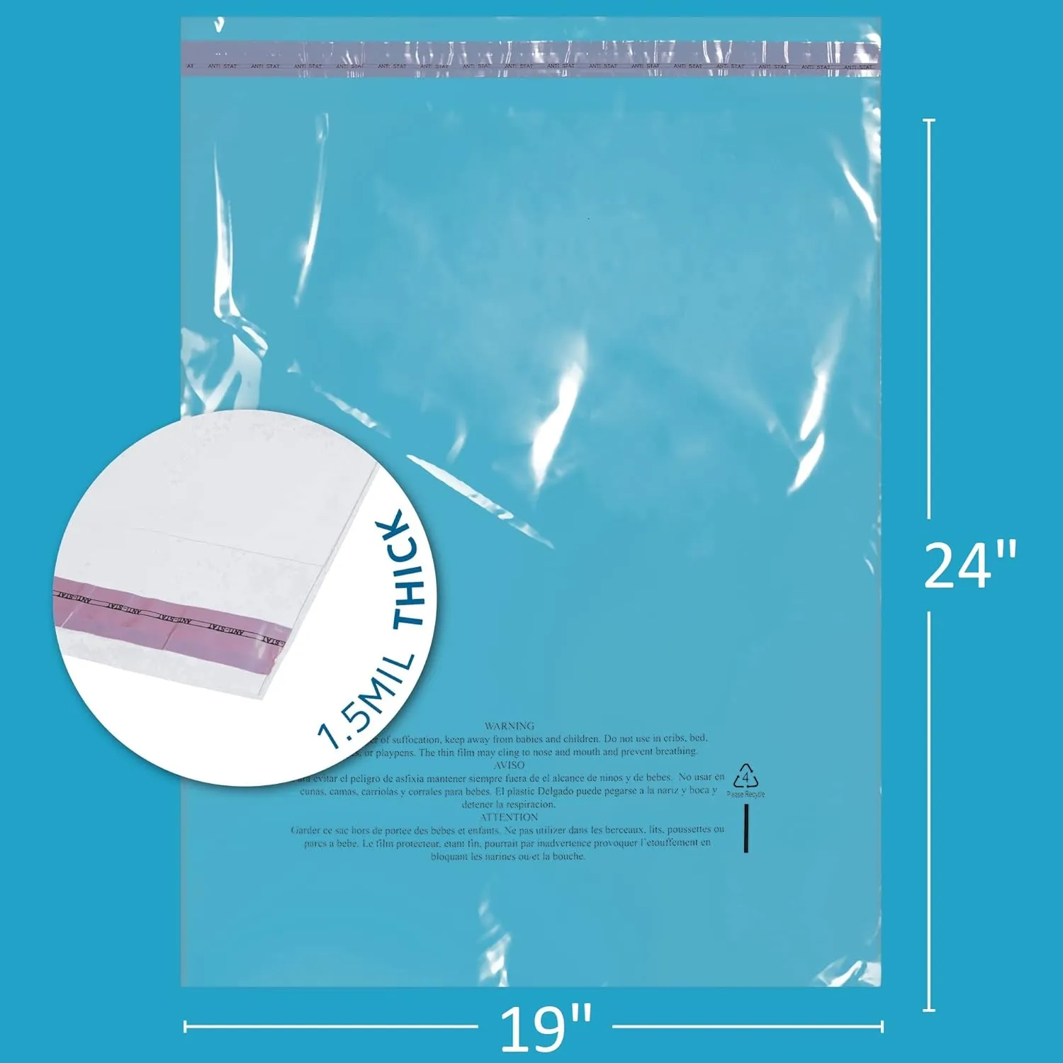 19" X 24" - 100 Pack - Self Seal Poly Bags with Suffocation Warning, with Resealable Adhesive, for Storing, Packaging & Shipping T-Shirts Clothing & More, FBA Compliant - GPI POLY