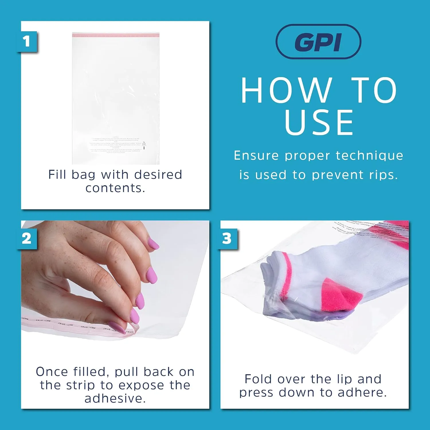 19" X 24" - 100 Pack - Self Seal Poly Bags with Suffocation Warning, with Resealable Adhesive, for Storing, Packaging & Shipping T-Shirts Clothing & More, FBA Compliant - GPI POLY