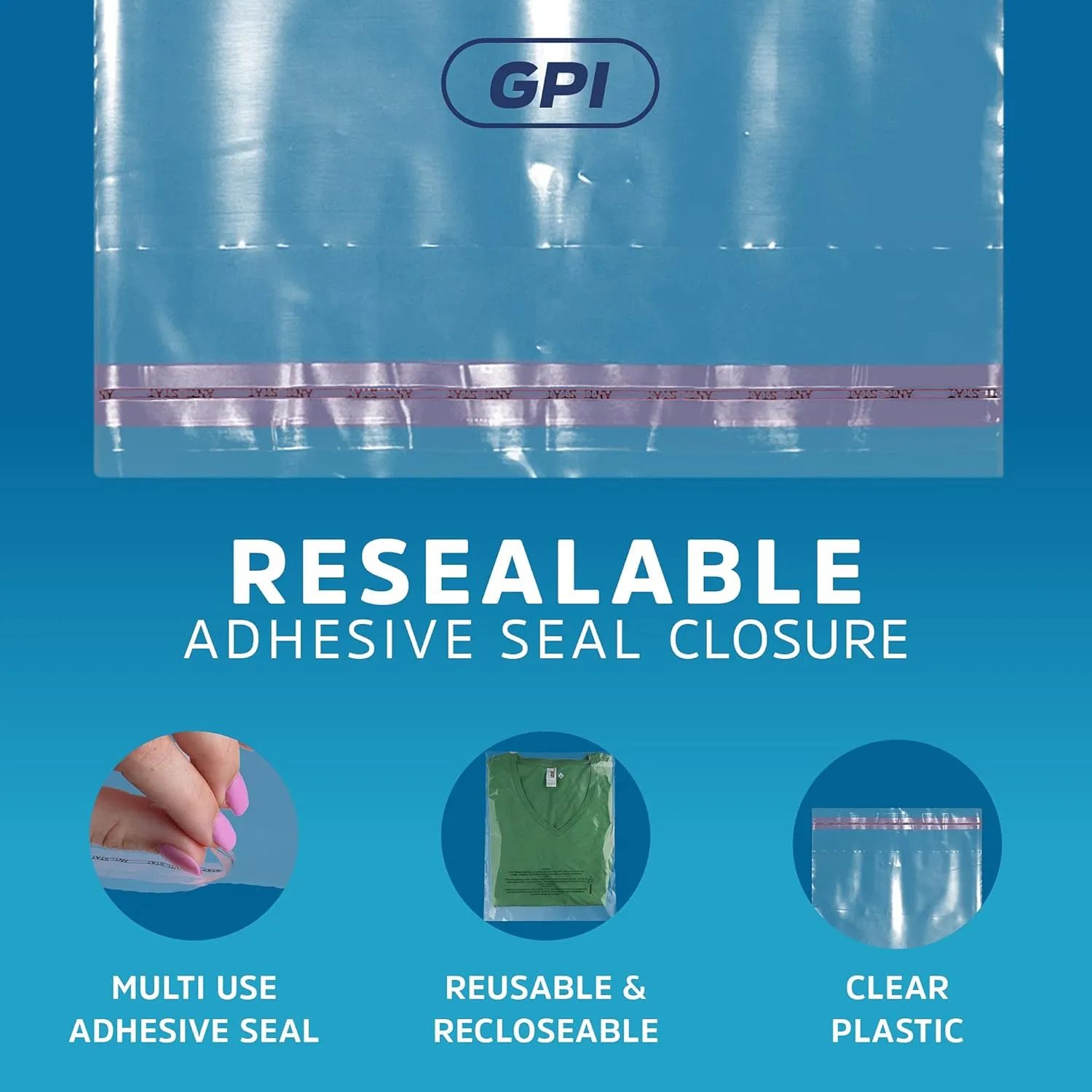 19" X 24" - 100 Pack - Self Seal Poly Bags with Suffocation Warning, with Resealable Adhesive, for Storing, Packaging & Shipping T-Shirts Clothing & More, FBA Compliant - GPI POLY