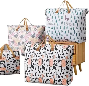 1pc Print Zipper Quilt Storage Bag Zipper Large Capacity Packing Bag Double Handle Moisture-proof Clothes Quilt Storage Bag(1pc Cow,80x27x56cm)