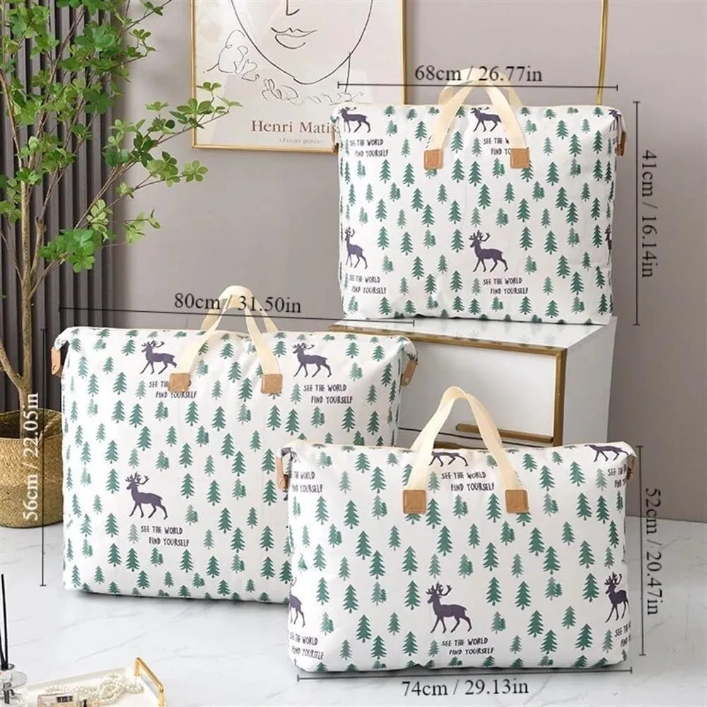 1pc Print Zipper Quilt Storage Bag Zipper Large Capacity Packing Bag Double Handle Moisture-proof Clothes Quilt Storage Bag(1pc Cow,80x27x56cm)