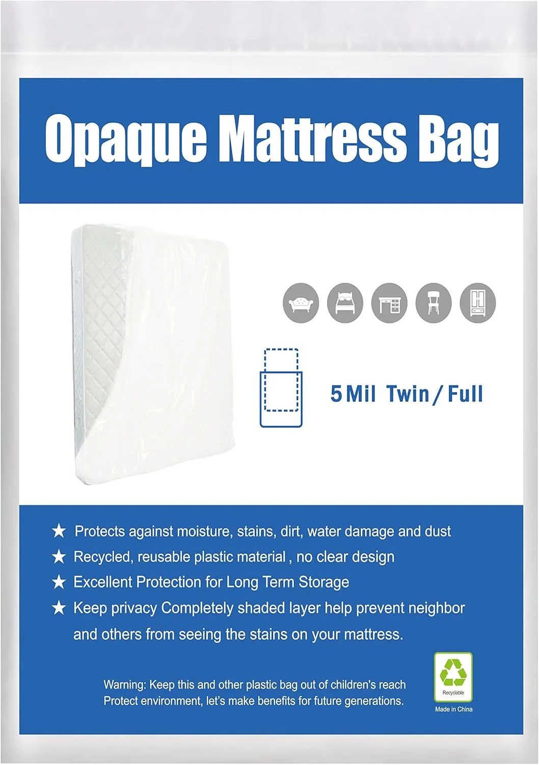 [2-Pack 5-Mil] HOMEIDEAS Mattress Bag (Twin/Full) for Moving and Storage Opaque Mattress Disposal Bag - Heavy Duty & Tear Resistant