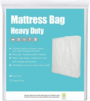 [2-Pack 5-Mil] HOMEIDEAS Mattress Bag (Twin/Full) for Moving and Storage Transparent Mattress Disposal Bag - Heavy Duty & Tear Resistant