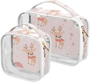 2 Pack clear Cartoon Cute Brown Christmas Deer Mushroom toiletry bag large TSA approved multifunctional small cosmetic bag travel essential