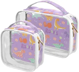 2 Pack clear hanging toiletry bag TSA approved reusable travel makeup bags travel essential Animal Dino Roar Cartoon