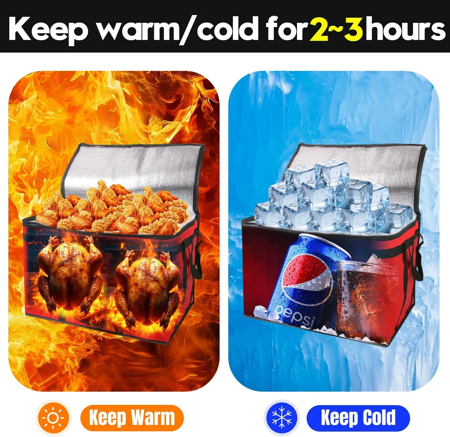 2 Pack Insulated Food Delivery Bag Yellow Pizza Delivery Bags for Hot & Cold Food, Large Capacity Reusable Warming Bag Catering Cooler Bag for Party
