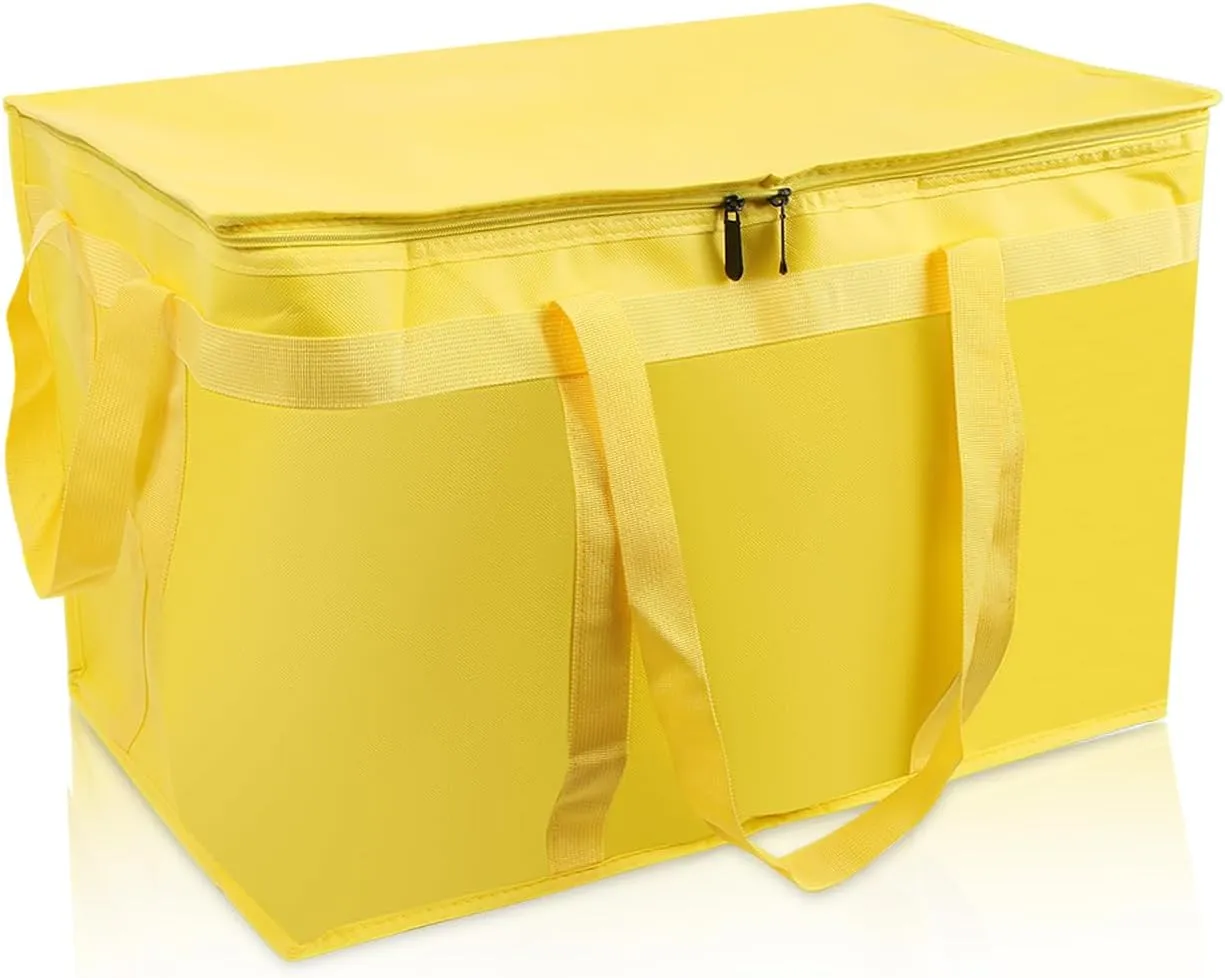 2 Pack Insulated Food Delivery Bag Yellow Pizza Delivery Bags for Hot & Cold Food, Large Capacity Reusable Warming Bag Catering Cooler Bag for Party