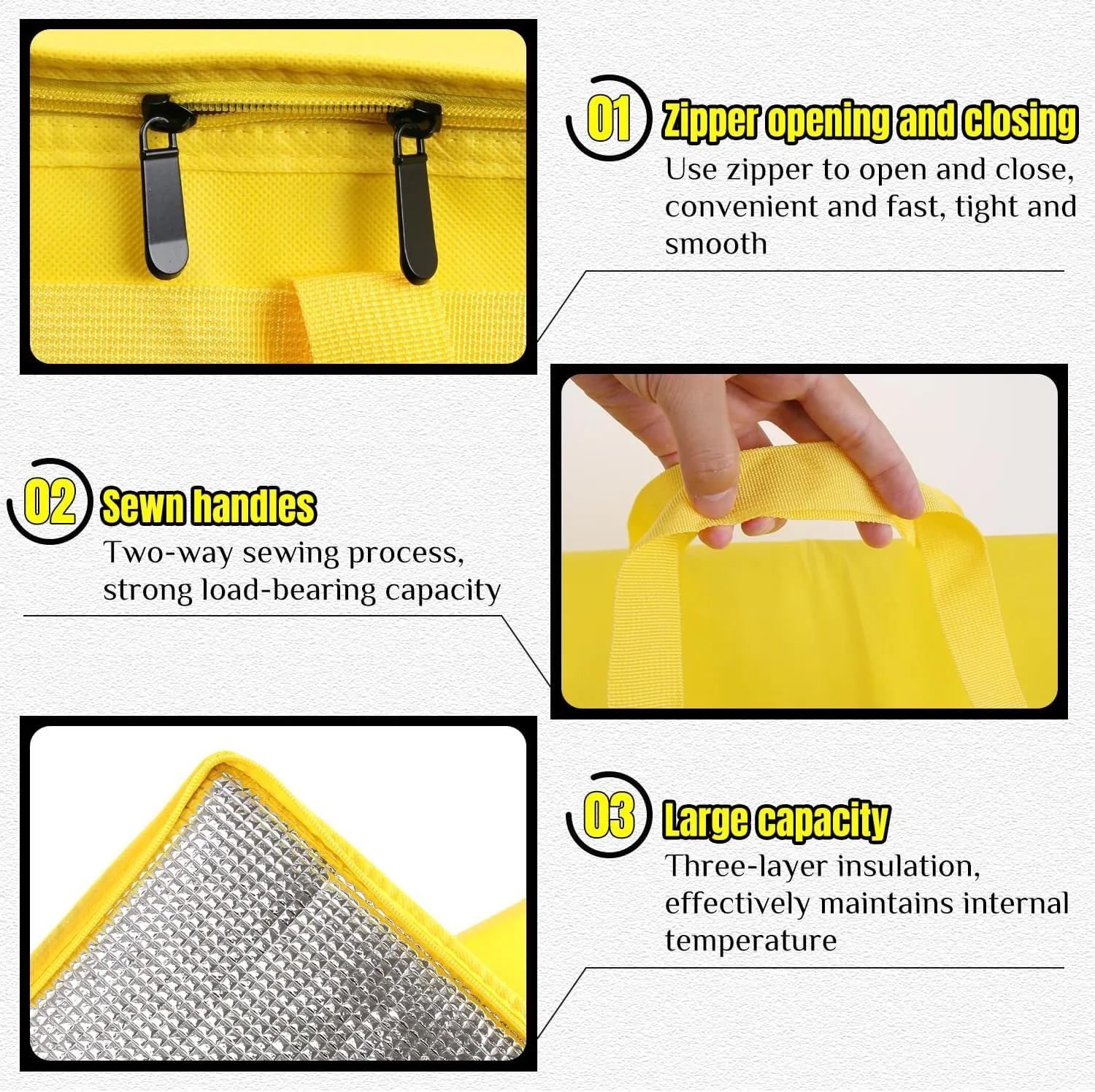 2 Pack Insulated Food Delivery Bag Yellow Pizza Delivery Bags for Hot & Cold Food, Large Capacity Reusable Warming Bag Catering Cooler Bag for Party