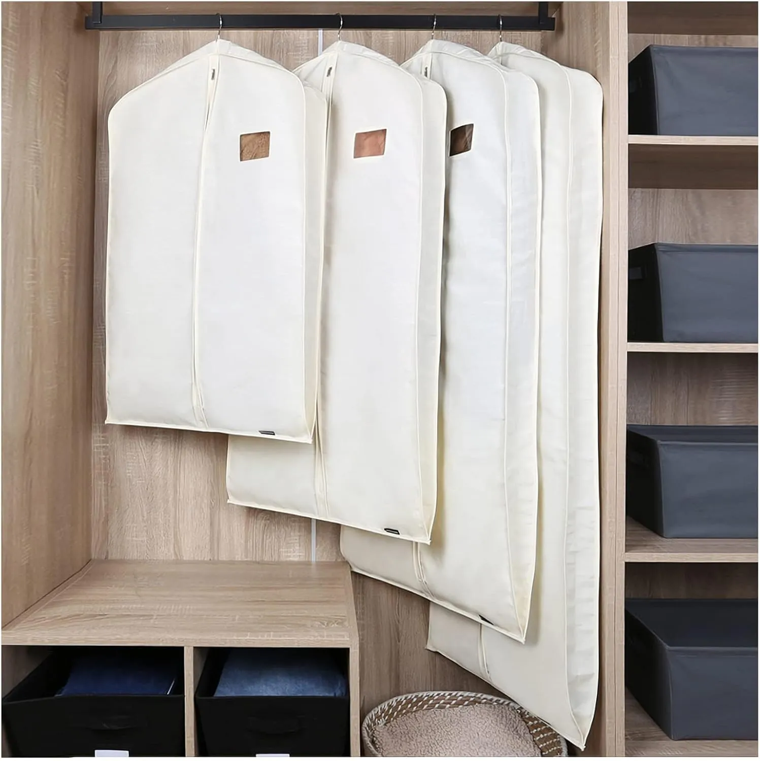 2 packs, zippered laundry bag hanging jacket jacket cover new clothes hanger jacket set hanging household clothing storage cover (22.8'D x 3.5'W x 51.2'H white)
