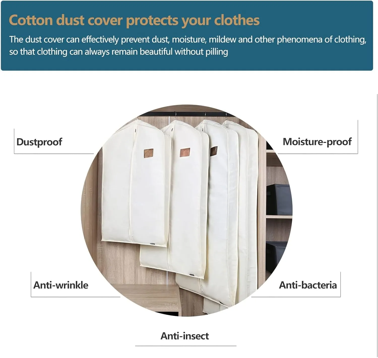2 packs, zippered laundry bag hanging jacket jacket cover new clothes hanger jacket set hanging household clothing storage cover (22.8'D x 3.5'W x 51.2'H white)