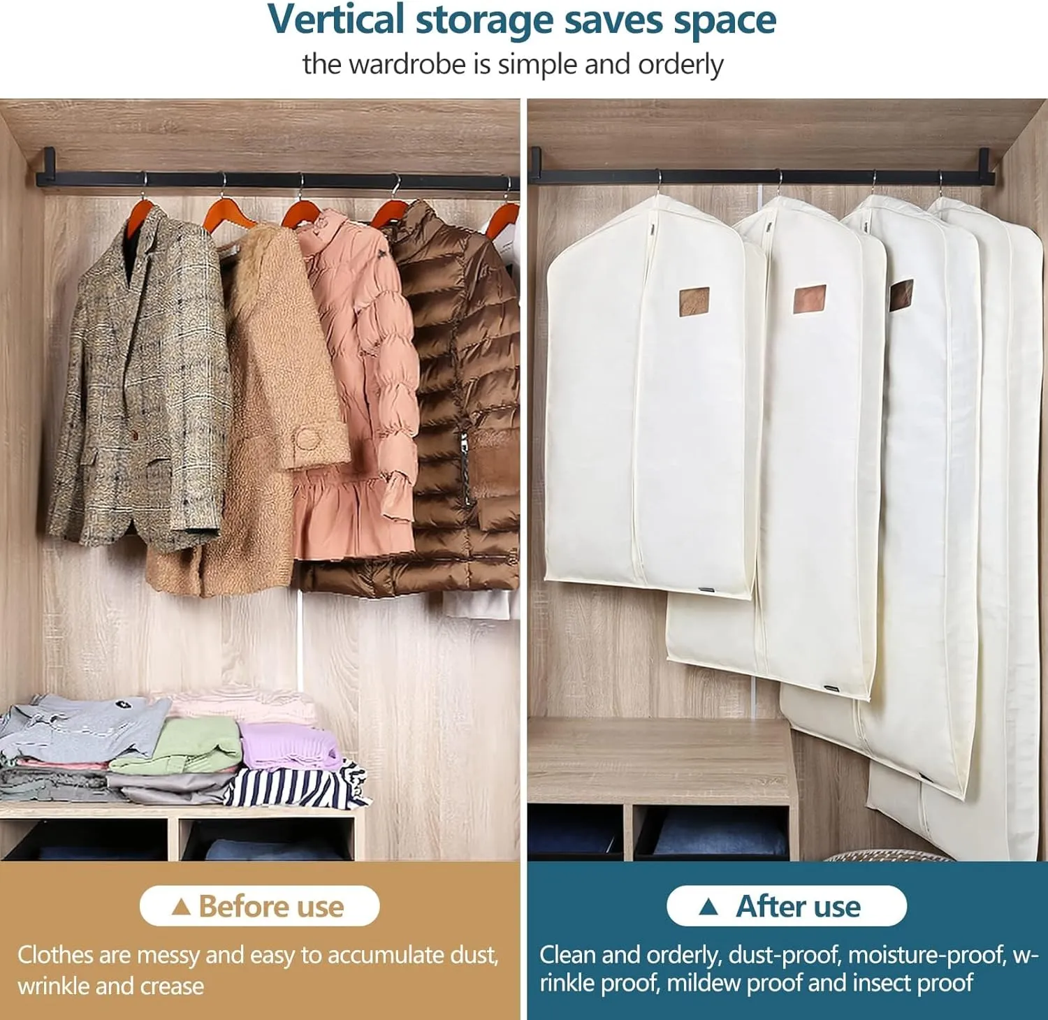 2 packs, zippered laundry bag hanging jacket jacket cover new clothes hanger jacket set hanging household clothing storage cover (22.8'D x 3.5'W x 51.2'H white)