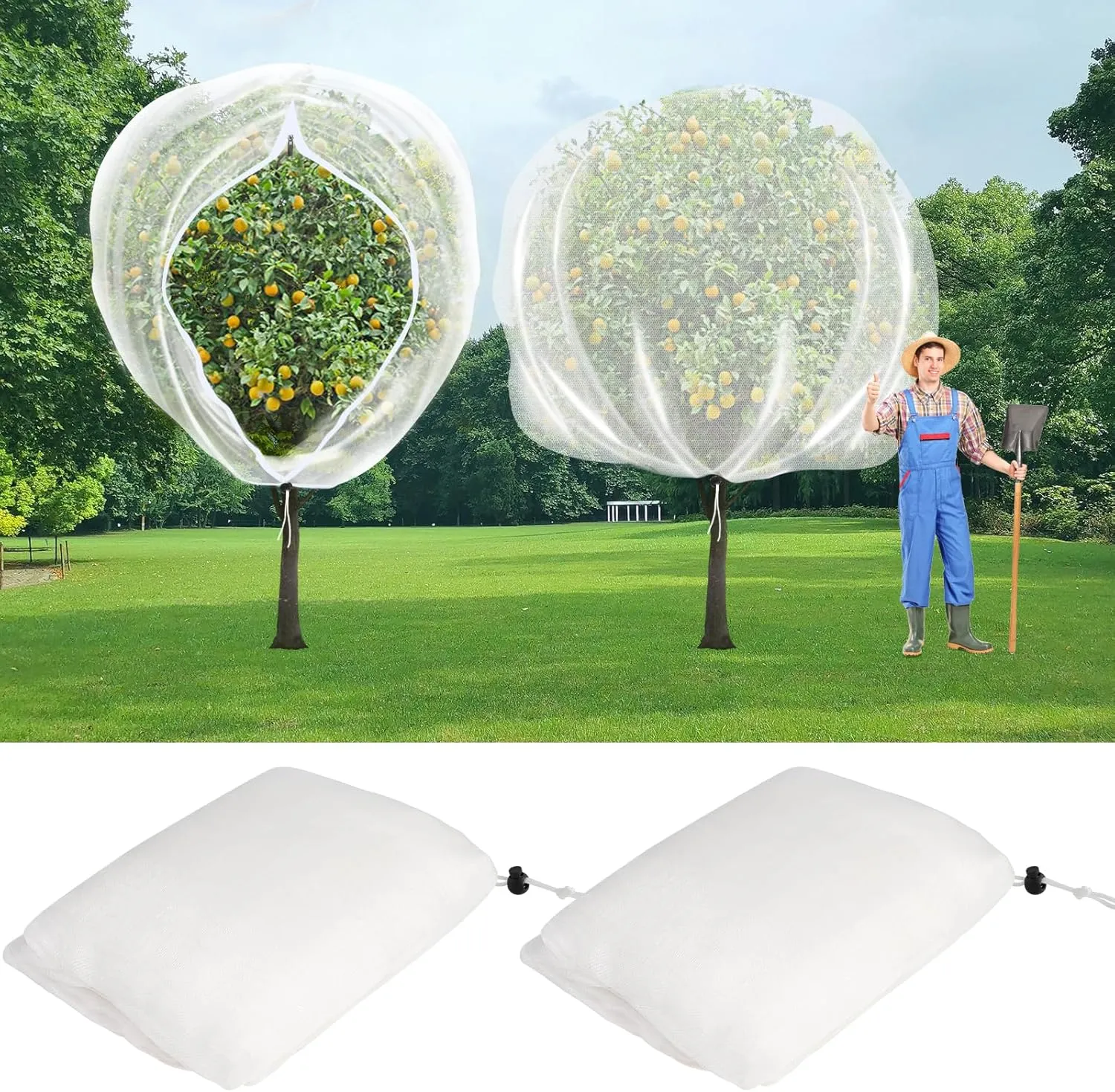 2 PCS 8 X 8 Ft Large Fruit Tree Netting Bags, Tree Netting Cover with Zipper and Drawstring, Plant Mesh Net Blueberry Bush Bird Netting for Garden Protection from Cicadas Squirrel Bug Bird