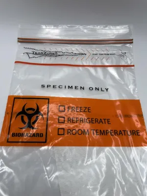 2-Pocket Zip-Closure Biohazard Specimen Bags 6" x 9" Transparent Clear with Absorbent Pad