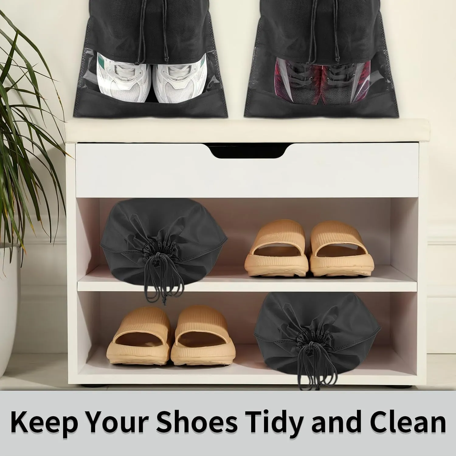 20 Pack Shoe Bags for Travel, Large Travel Shoe Bags for Packing with Clear Window, Dustproof Drawstring Travel Shoe Storage Bags Travel Essentials for Men & Women, Black (20, Black)
