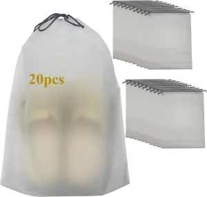 20 packs Drawstring Shoe Bags, 15.8" x 11.9" Travel Shoe Bags for Travel Packing, Waterproof & Reusable Transparent Travel Shoe Storage Bag– Ideal for Travel and Organization