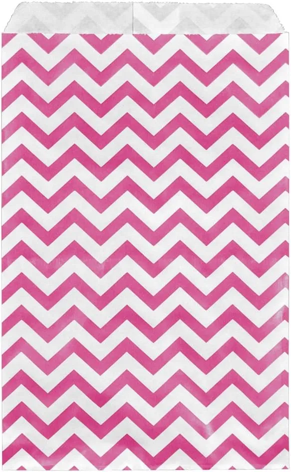 200 pcs Pink Chevron Paper Gift Bags Shopping Sales Tote Bags 6 x 9 Zig Zag Design-Caddy Bay Collection