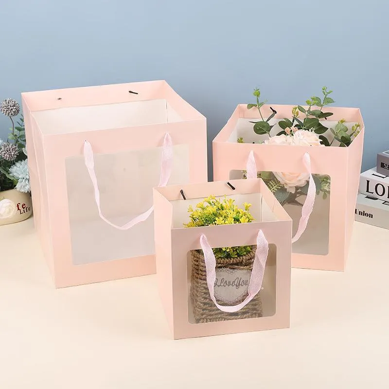 20PCS Open Window for Flower Doll Wedding Gift Transparent Square Packaging Bag