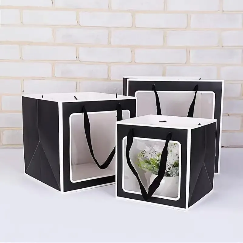 20PCS Open Window for Flower Doll Wedding Gift Transparent Square Packaging Bag