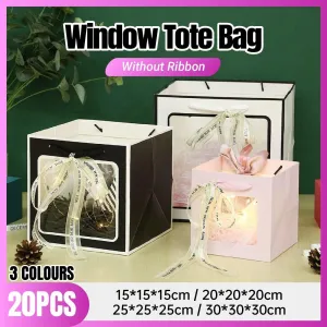 20PCS Open Window for Flower Doll Wedding Gift Transparent Square Packaging Bag