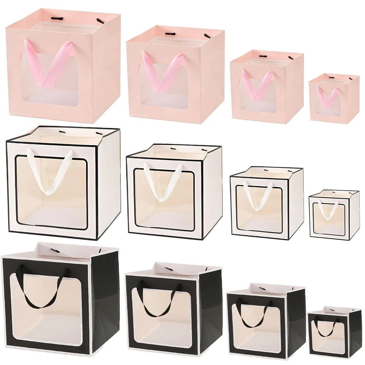 20PCS Open Window for Flower Doll Wedding Gift Transparent Square Packaging Bag