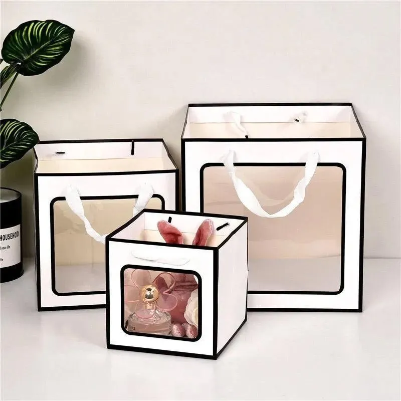 20PCS Open Window for Flower Doll Wedding Gift Transparent Square Packaging Bag