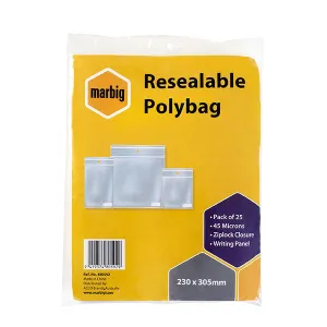 230 x 305mm Zip Lock / Resealable Bags with Writing Panel x 25's pack