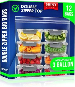 3 Gallon Double Zipper Jumbo Bags, 16x18, Thick Strong Durable Storage Bags for Baby Items, School Supplies, Pants, Bedsheets, Pillowcases, Snacks, Meat Marinate…